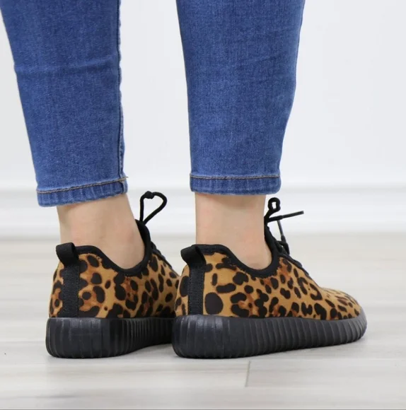 Leopard Animal Print Womens Fashion Comfort Walking Sneakers Shoes - Picture 7 of 9